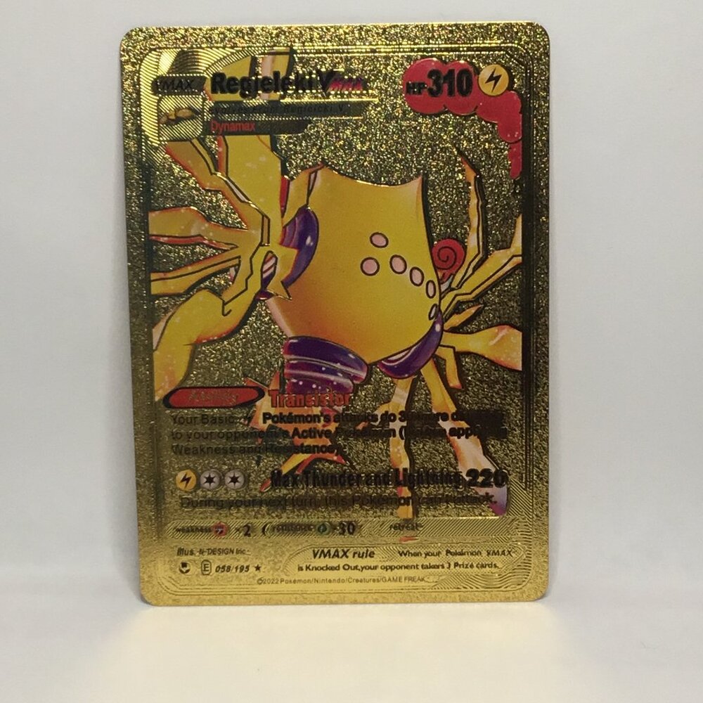 Pokemon Regieleki Vmax Gold Foil Fan Art Vinyl Textured Collector Card 058/195